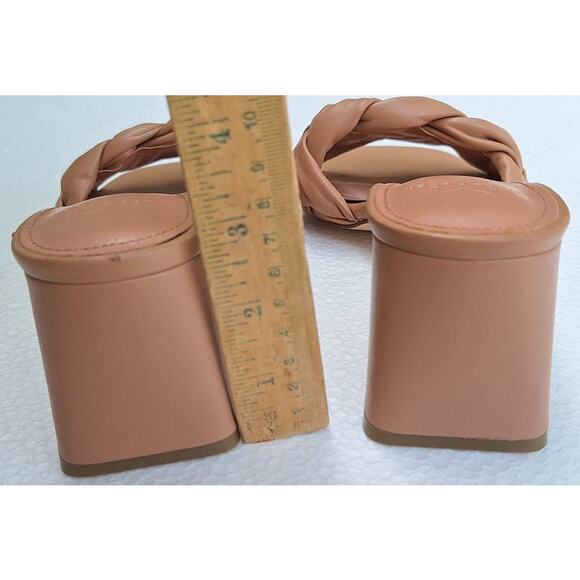 Marc Fisher Cerita Woven Quilted Square toe Block Heel Tan Leather Sandals 8.5 - Picture 4 of 10